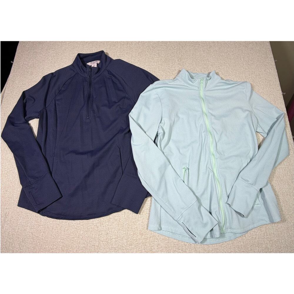 Tommy Bahama Women L Blue Lot of 2 Zip Front Long Sleeve Golf Performance Top